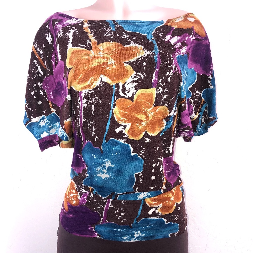 Brown & Gold Floral Feminine Blouse T-shirt - M